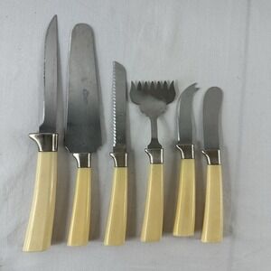 Lot (6) Regent Sheffield Stainless England Carving Set‎ Knives Serving Bakelite